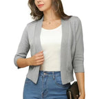 Women's Open-Front Cropped Cardigan 3/4 Sleeve Layering Top Casual Office - Lolly 
