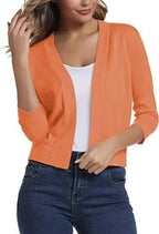 Women's Open-Front Cropped Cardigan 3/4 Sleeve Layering Top Casual Office - Lolly 