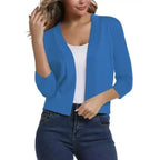 Women's Open-Front Cropped Cardigan 3/4 Sleeve Layering Top Casual Office - Lolly 