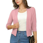 Women's Open-Front Cropped Cardigan 3/4 Sleeve Layering Top Casual Office - Lolly 