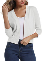 Women's Open-Front Cropped Cardigan 3/4 Sleeve Layering Top Casual Office - Lolly 