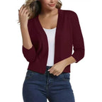 Women's Open-Front Cropped Cardigan 3/4 Sleeve Layering Top Casual Office - Lolly 