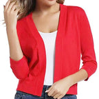 Women's Open-Front Cropped Cardigan 3/4 Sleeve Layering Top Casual Office - Lolly 