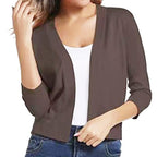 Women's Open-Front Cropped Cardigan 3/4 Sleeve Layering Top Casual Office - Lolly 