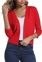 Women's Open-Front Cropped Cardigan 3/4 Sleeve Layering Top Casual Office - Lolly 