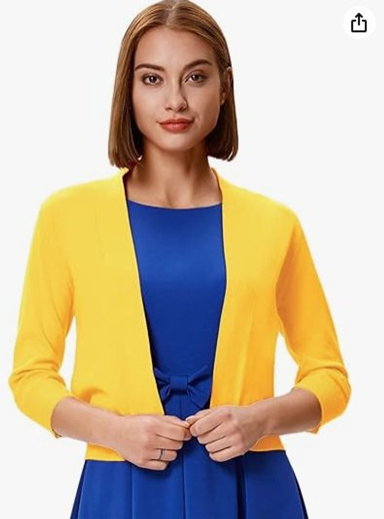 Women's Open-Front Cropped Cardigan 3/4 Sleeve Layering Top Casual Office - Lolly 