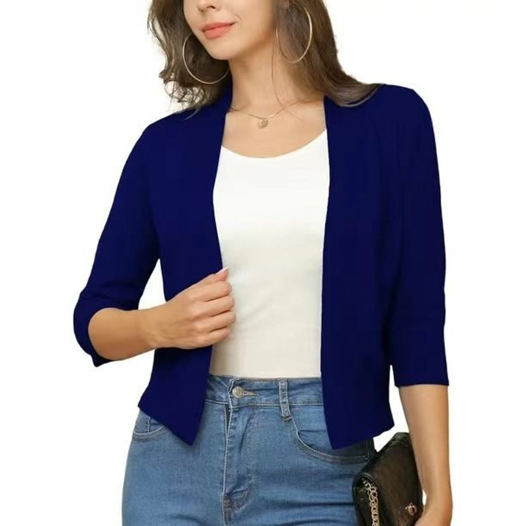 Women's Open-Front Cropped Cardigan 3/4 Sleeve Layering Top Casual Office - Lolly 