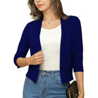 Women's Open-Front Cropped Cardigan 3/4 Sleeve Layering Top Casual Office - Lolly 