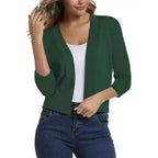 Women's Open-Front Cropped Cardigan 3/4 Sleeve Layering Top Casual Office - Lolly 