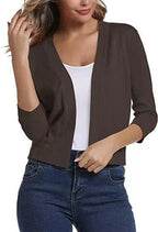Women's Open-Front Cropped Cardigan 3/4 Sleeve Layering Top Casual Office - Lolly 