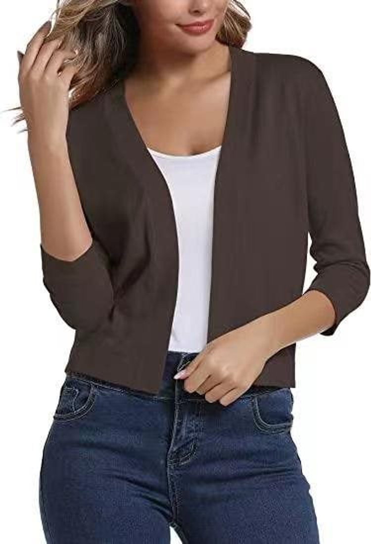 Women's Open-Front Cropped Cardigan 3/4 Sleeve Layering Top Casual Office - Lolly 