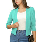 Women's Open-Front Cropped Cardigan 3/4 Sleeve Layering Top Casual Office - Lolly 