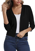 Women's Open-Front Cropped Cardigan 3/4 Sleeve Layering Top Casual Office - Lolly 
