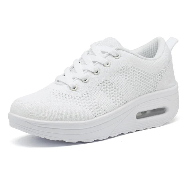 Women's Orthopedic Air Bubble Sneakers Mesh Lace-Up Cushioned Platform Casual Everyday Shoes - Lolly 