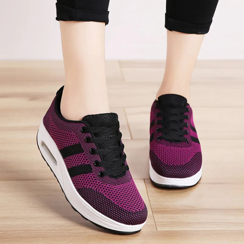Women's Orthopedic Air Bubble Sneakers Mesh Lace-Up Cushioned Platform Casual Everyday Shoes - Lolly 