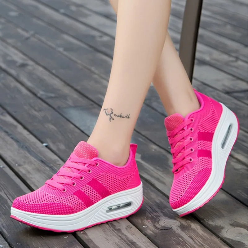 Women's Orthopedic Air Bubble Sneakers Mesh Lace-Up Cushioned Platform Casual Everyday Shoes - Lolly 