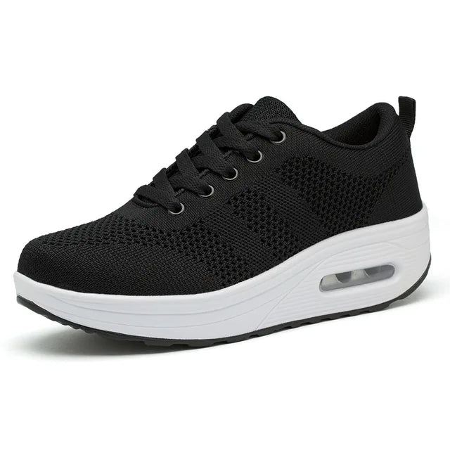 Women's Orthopedic Air Bubble Sneakers Mesh Lace-Up Cushioned Platform Casual Everyday Shoes - Lolly 