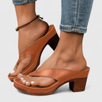 Women's Orthopedic Block Heel Sandals Thong Toe Ergonomic Footbed Shock-Absorbing Casual Summer Beach Vacation Everyday Comfortable Walking – Jazrielle - Lolly 