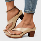 Women's Orthopedic Block Heel Sandals Thong Toe Ergonomic Footbed Shock-Absorbing Casual Summer Beach Vacation Everyday Comfortable Walking – Jazrielle - Lolly 