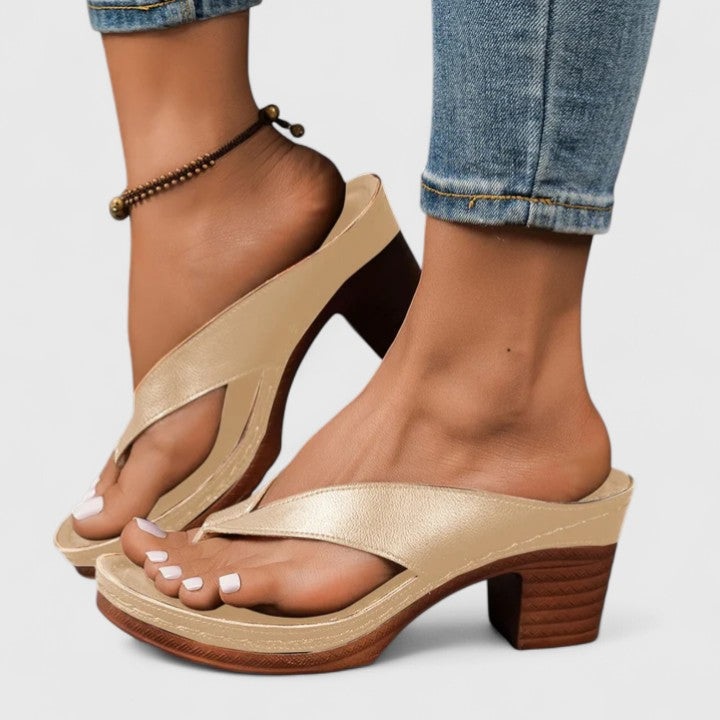 Women's Orthopedic Block Heel Sandals Thong Toe Ergonomic Footbed Shock-Absorbing Casual Summer Beach Vacation Everyday Comfortable Walking – Jazrielle - Lolly 
