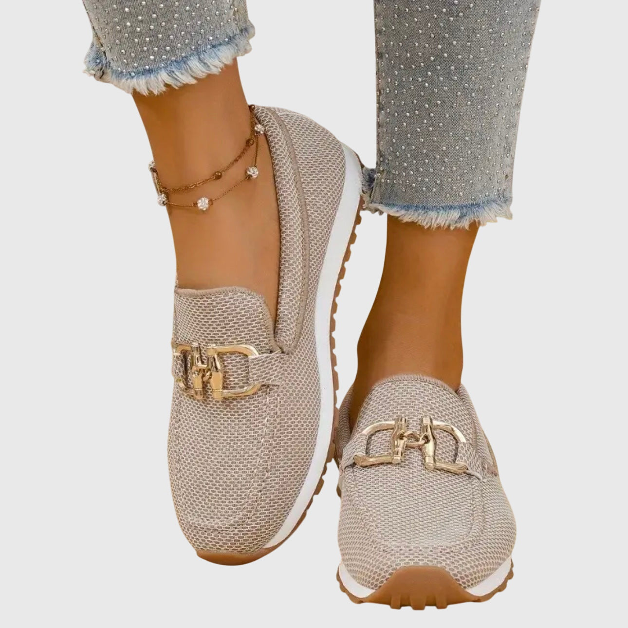 Women's Orthopedic Breathable Loafers Gold Horsebit Detail Lightweight Slip-On – Susana - Lolly 