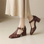 Women's Orthopedic Chunky Heel T-Strap Sandals Buckle Closed Toe Casual Formal Summer Shoes – Ashley - Lolly 