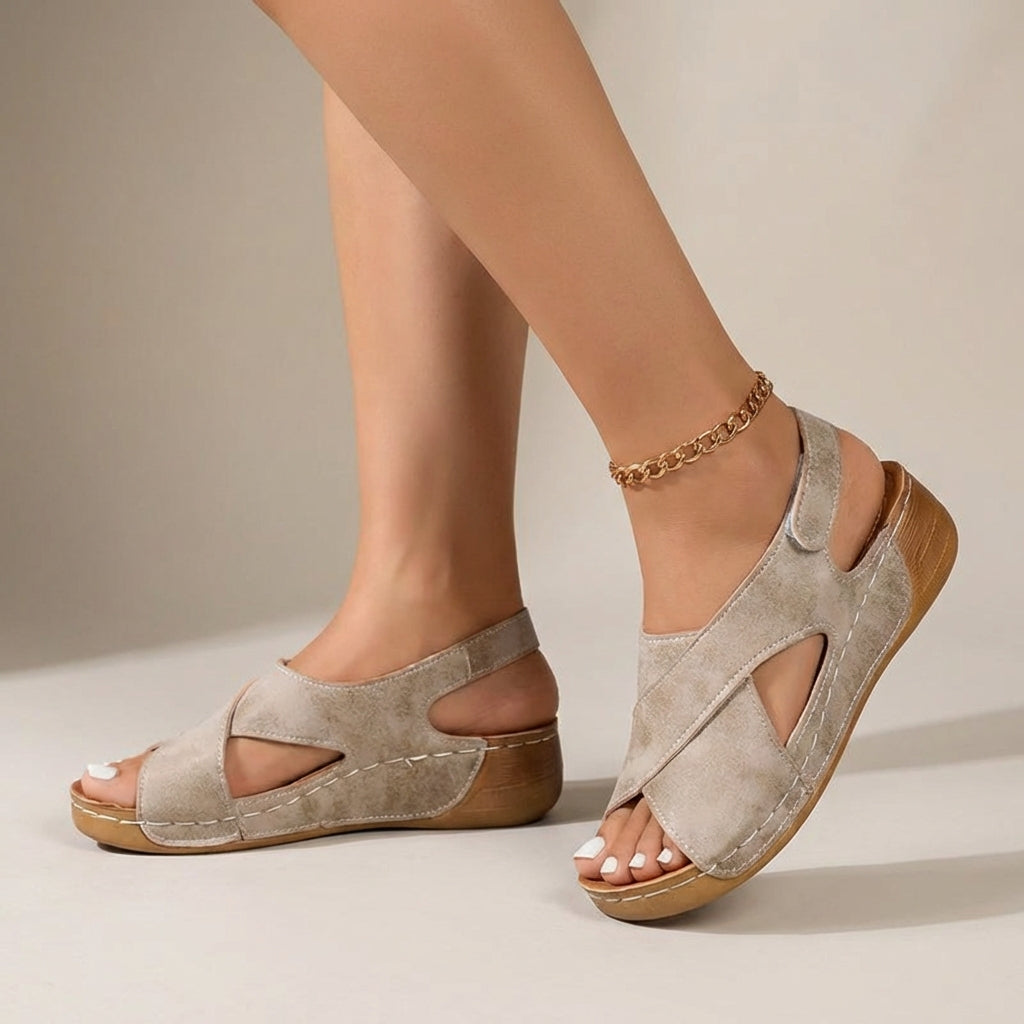 Women's Orthopedic Criss-Cross Slingback Wedge Sandals Open Toe Casual Summer Shoes – Abigail - Lolly 