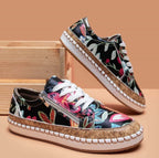 Women's Orthopedic Floral Print Espadrille Sneakers Lace-Up Arch Support Casual Everyday Shoes – Marley - Lolly 