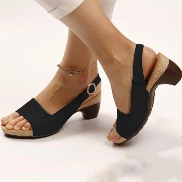 Women's Orthopedic Heeled Sandals Block Heel Arch Support Open Toe Casual Formal Summer Shoes – Marley Elegance - Lolly 