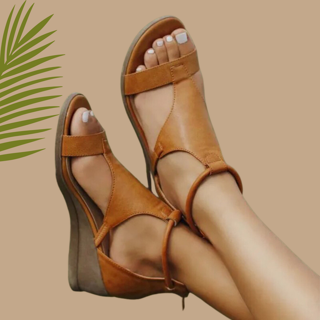 Women's Orthopedic Leather Wedge Sandals Open Toe Ankle Strap Arch Support Casual Summer Shoes – Marley - Lolly 