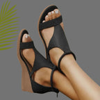 Women's Orthopedic Leather Wedge Sandals Open Toe Ankle Strap Arch Support Casual Summer Shoes – Marley - Lolly 