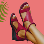 Women's Orthopedic Leather Wedge Sandals Open Toe Ankle Strap Arch Support Casual Summer Shoes – Marley - Lolly 