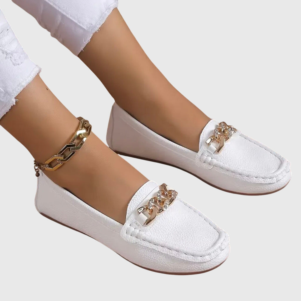 Women's Orthopedic Loafers Cushioned Insole Gold Chain Detail Luxury Everyday Flat – Melissa - Lolly 