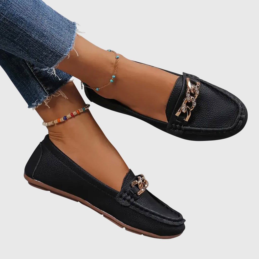 Women's Orthopedic Loafers Cushioned Insole Gold Chain Detail Luxury Everyday Flat – Melissa - Lolly 