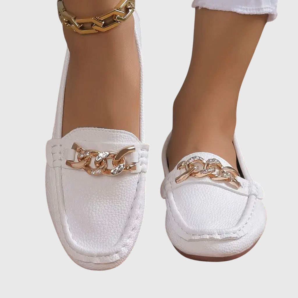 Women's Orthopedic Loafers Cushioned Insole Gold Chain Detail Luxury Everyday Flat – Melissa - Lolly 