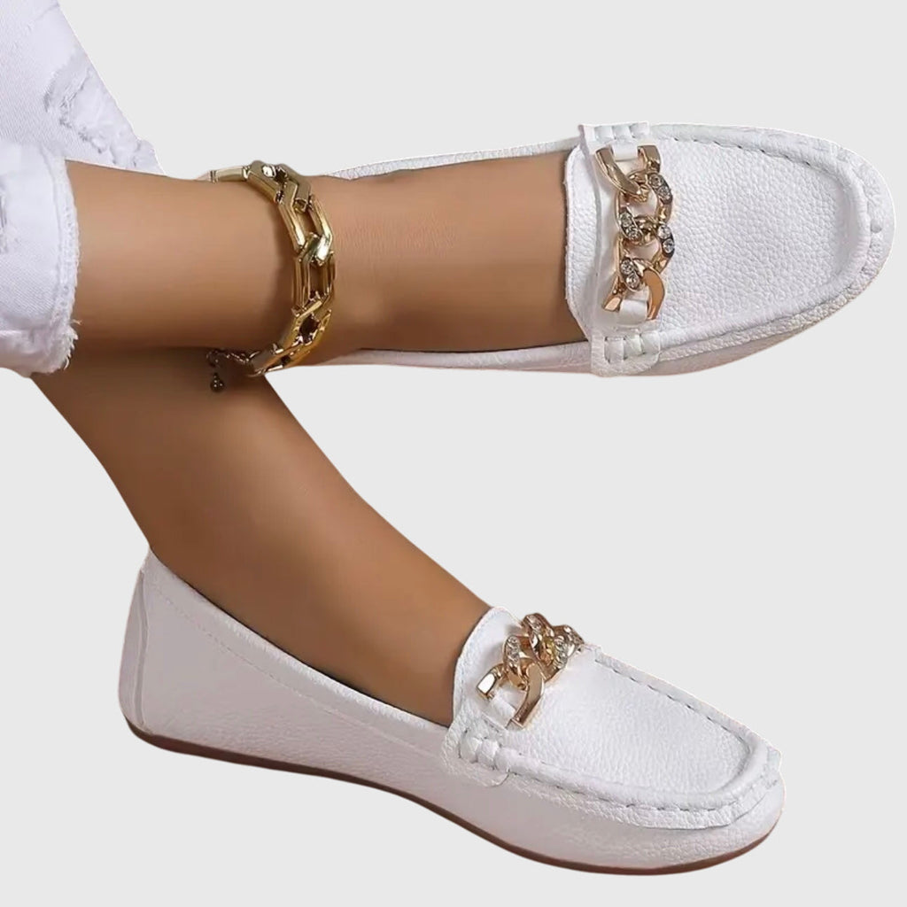 Women's Orthopedic Loafers Cushioned Insole Gold Chain Detail Luxury Everyday Flat – Melissa - Lolly 