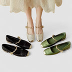 Women's Orthopedic Mary Jane Shoes Block Heel Shimmer Strap Vintage Elegant – Chrystahn - Lolly 