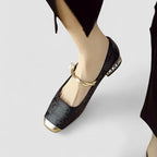 Women's Orthopedic Mary Jane Shoes Block Heel Shimmer Strap Vintage Elegant – Chrystahn - Lolly 