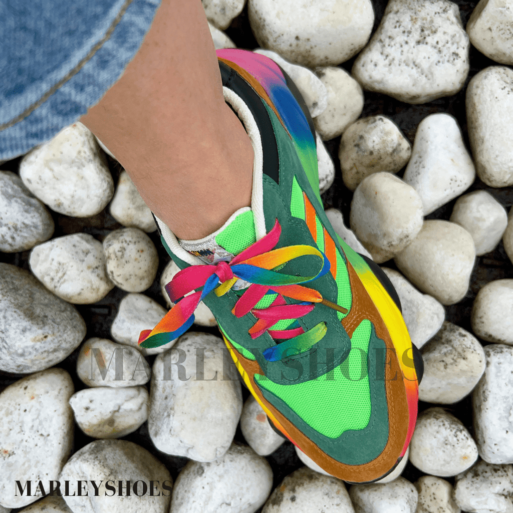 Women's Orthopedic Rainbow Chunky Sneakers Colorful Lace-Up Arch Support Casual Everyday Shoes – Marley - Lolly 