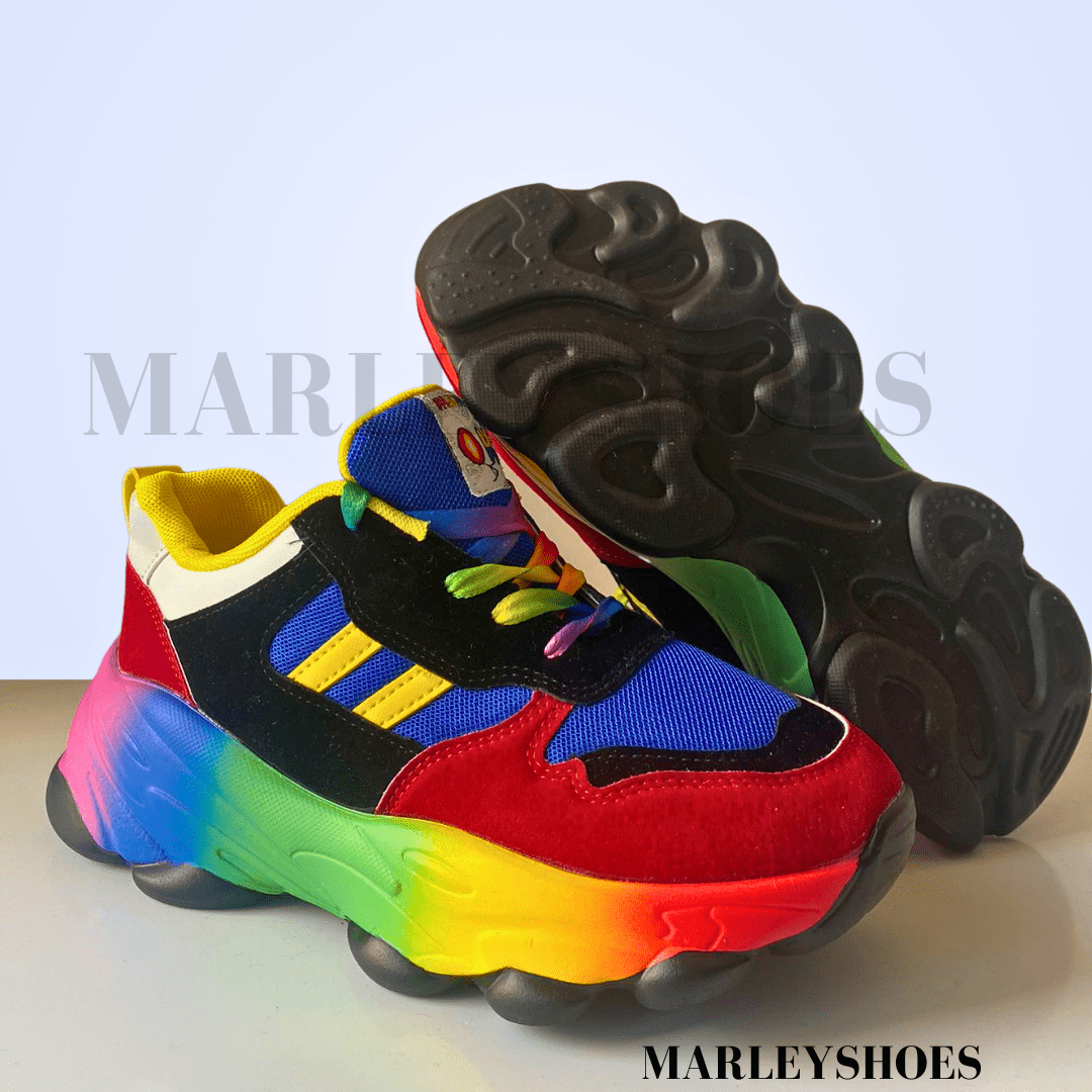 Women's Orthopedic Rainbow Chunky Sneakers Colorful Lace-Up Arch Support Casual Everyday Shoes – Marley - Lolly 