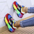 Women's Orthopedic Rainbow Chunky Sneakers Colorful Lace-Up Arch Support Casual Everyday Shoes – Marley - Lolly 