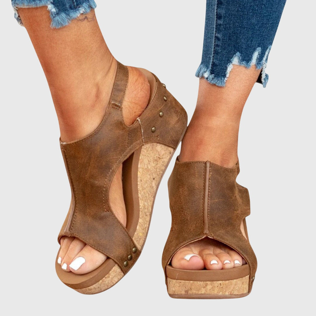 Women's Orthopedic Wedge Sandals Cushioned Insole Adjustable Buckle All-Day Comfort – Adela - Lolly 