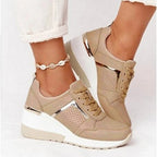 Women's Orthopedic Wedge Sneakers Lace-Up Breathable Mesh Platform Casual Everyday Shoes – Marley - Lolly 