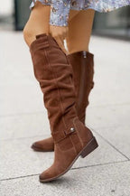 Women's Over-the-Knee Slouch Boots Side Zip Block Heel Casual Winter - Lolly 
