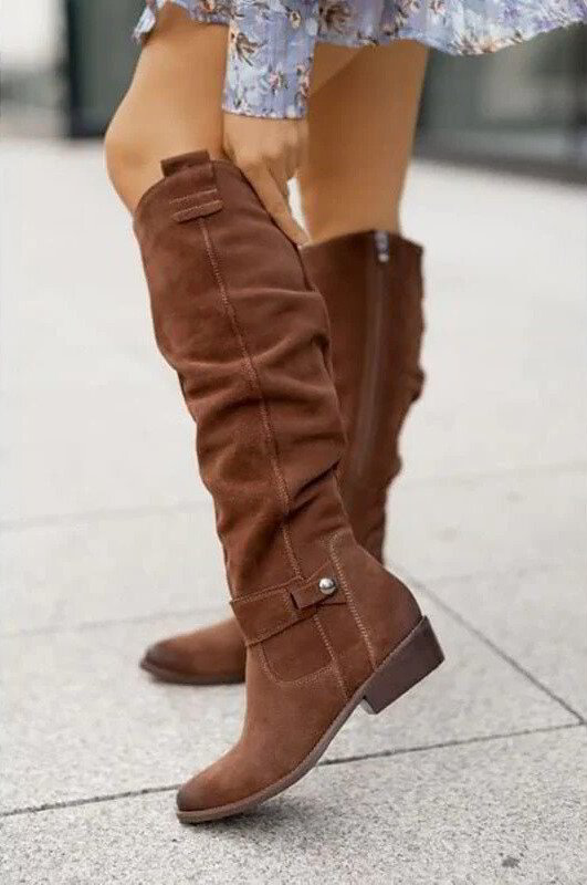 Women's Over-the-Knee Slouch Boots Side Zip Block Heel Casual Winter - Lolly 