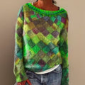 Women's Oversized Argyle Knit Sweater Colorblock Pullover Casual Winter - Lolly 