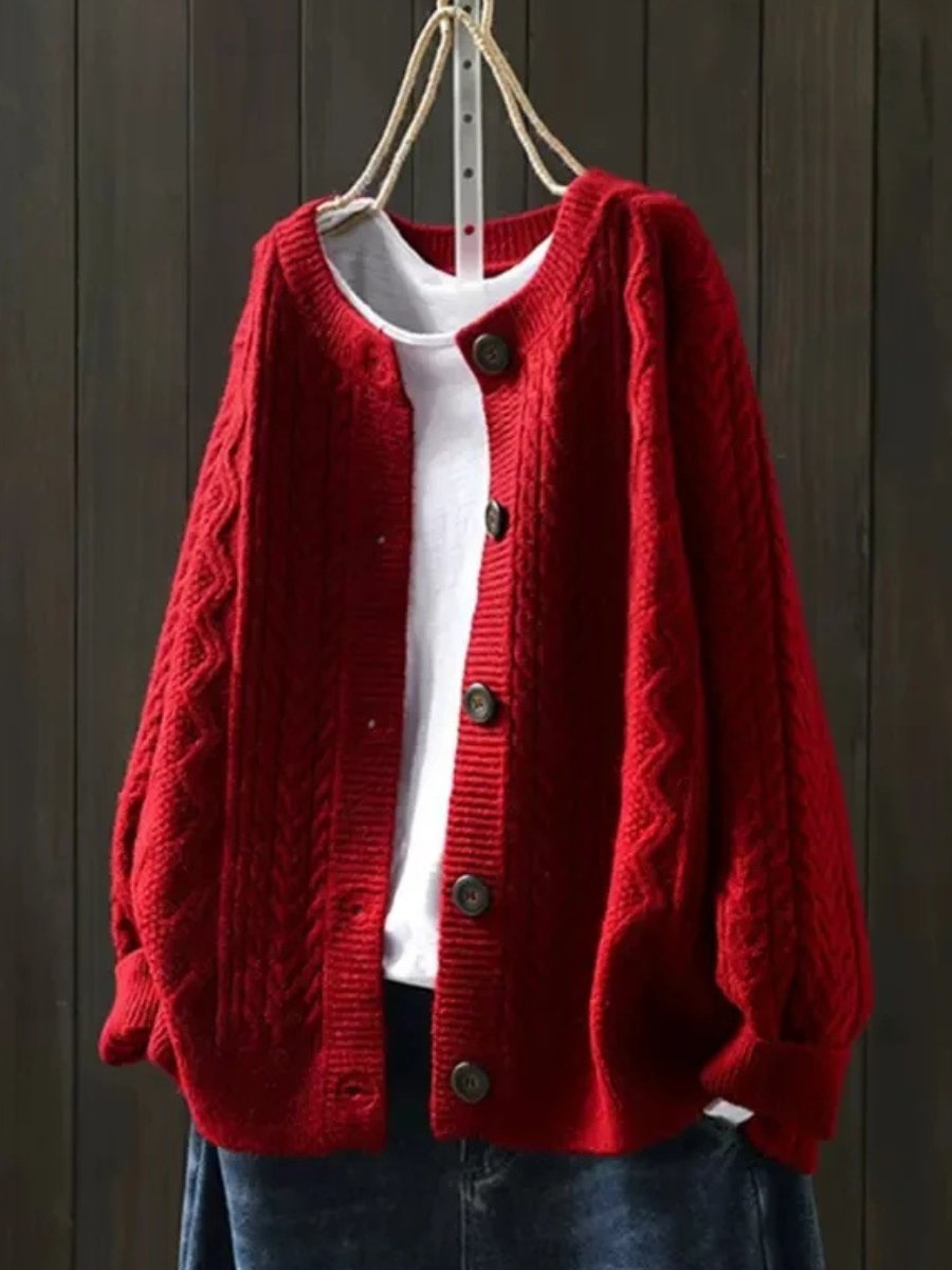 Women's Oversized Cable-Knit Cardigan Button-Down Sweater Cozy Fall Winter Layering - Lolly 