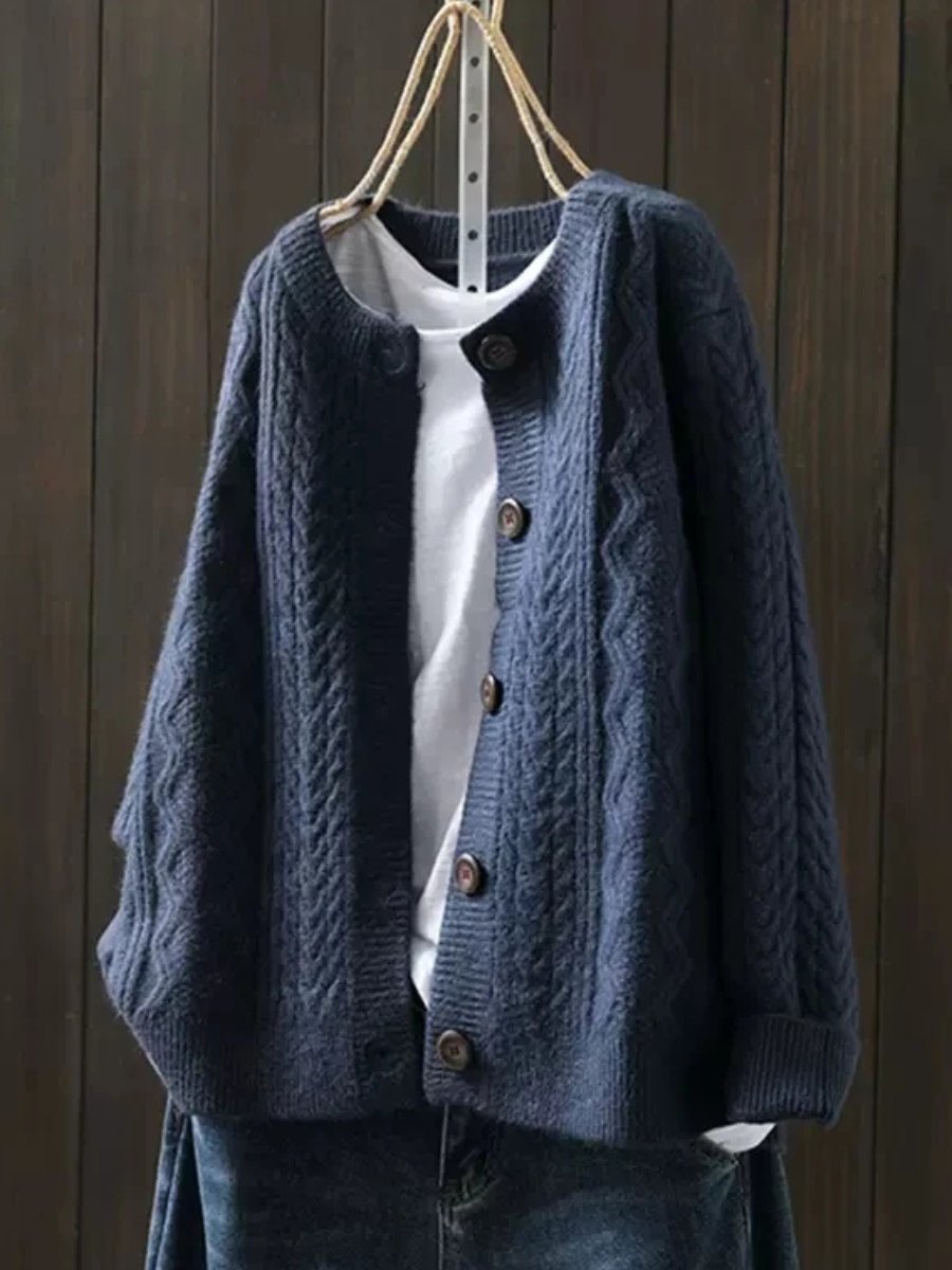 Women's Oversized Cable-Knit Cardigan Button-Down Sweater Cozy Fall Winter Layering - Lolly 
