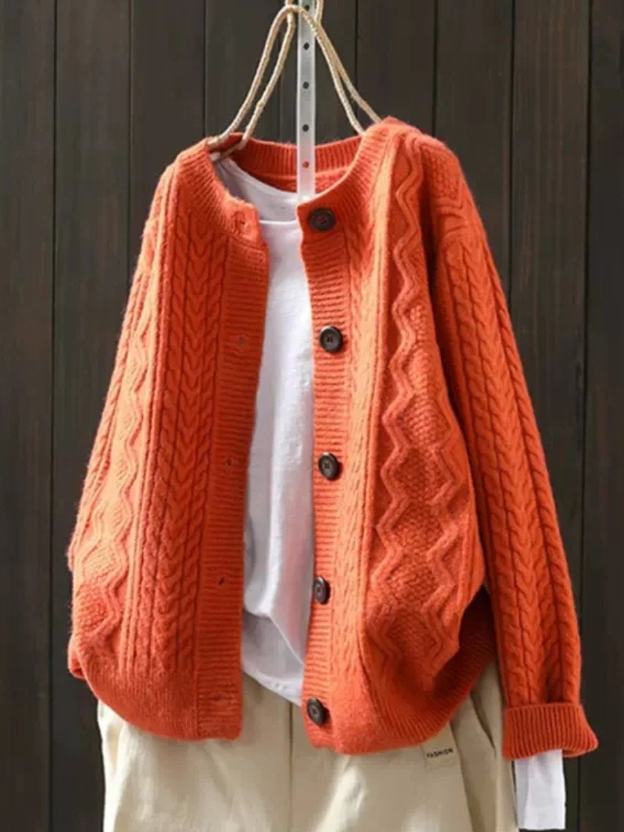 Women's Oversized Cable-Knit Cardigan Button-Down Sweater Cozy Fall Winter Layering - Lolly 