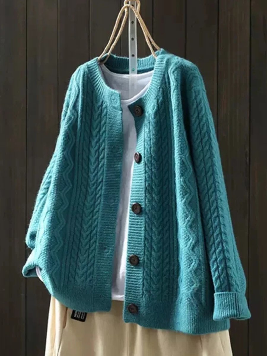 Women's Oversized Cable-Knit Cardigan Button-Down Sweater Cozy Fall Winter Layering - Lolly 